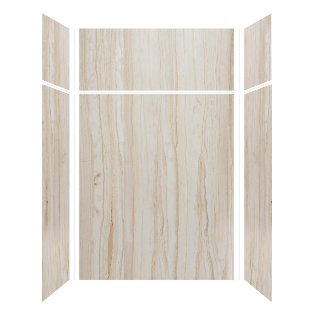 Expressions 32 in. x 60 in. x 72 in. 3-Piece Easy Up Adhesive Alcove Shower Wall Surround in White - Super Arbor
