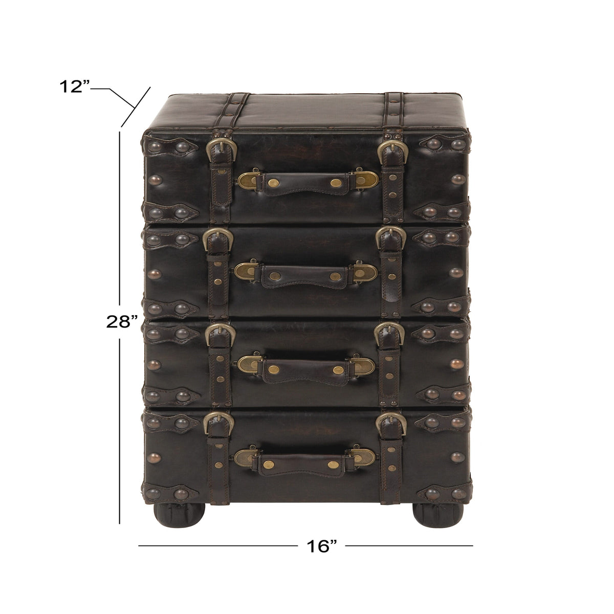 Grayson Lane Black Vintage Faux Leather with Stud Details Cedar 4-Drawer Accent Chest