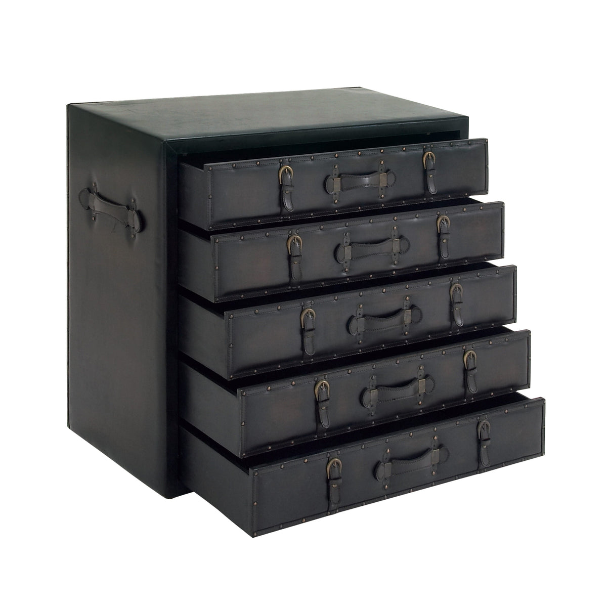 Grayson Lane Black Vintage Faux Leather with Buckles 5-Drawer Accent Chest
