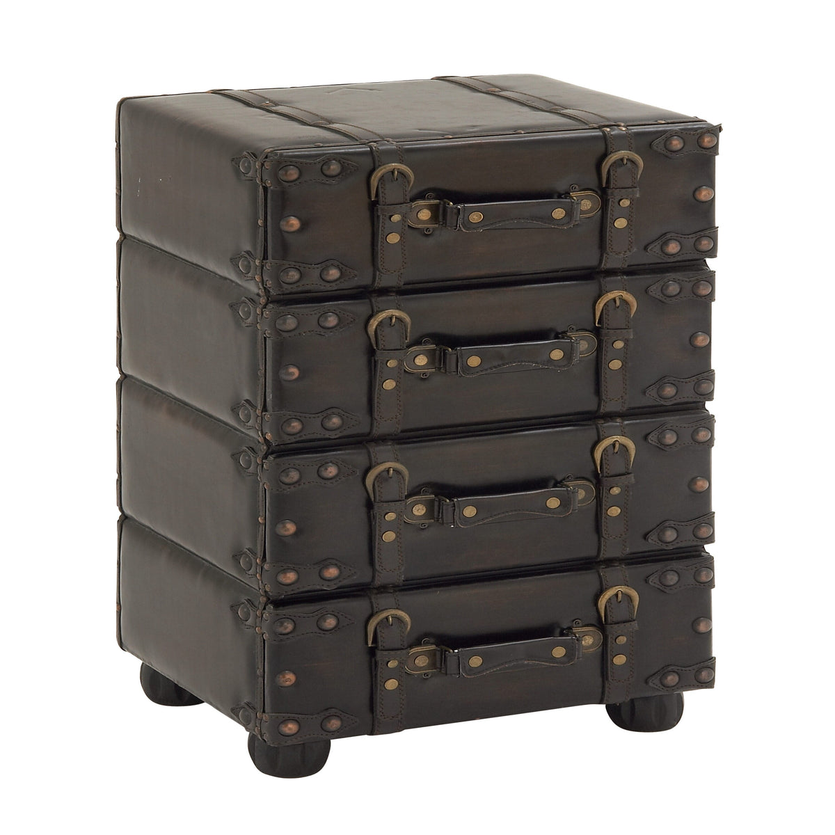 Grayson Lane Black Vintage Faux Leather with Stud Details Cedar 4-Drawer Accent Chest