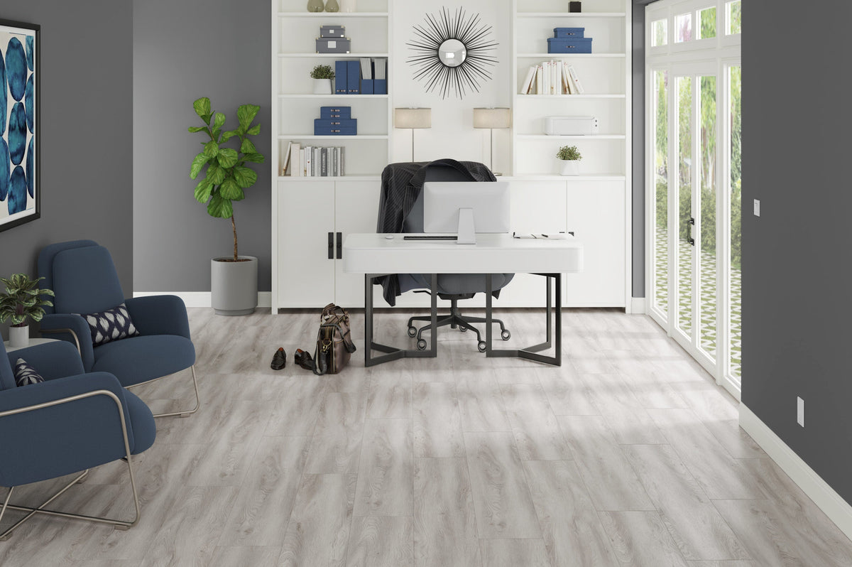 STAINMASTER (Sample) Beeson Oak Waterproof Wood Look Interlocking Luxury Vinyl Plank, 12-mil Wear Layer, 9.05-in x 12-in