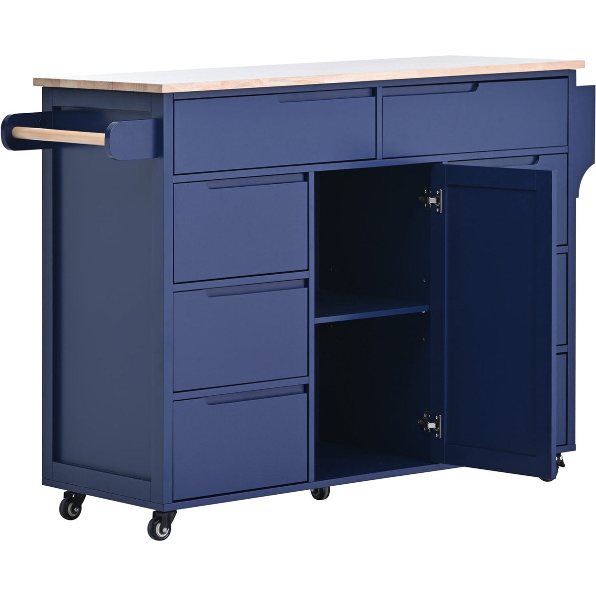 Bybafun Blue Mdf Base with Wood Top Rolling Kitchen Cart (18.5-in x 53.1-in x 37-in)