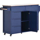 Bybafun Blue Mdf Base with Wood Top Rolling Kitchen Cart (18.5-in x 53.1-in x 37-in)