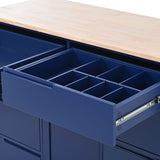 Bybafun Blue Mdf Base with Wood Top Rolling Kitchen Cart (18.5-in x 53.1-in x 37-in)