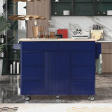 Bybafun Blue Mdf Base with Wood Top Rolling Kitchen Cart (18.5-in x 53.1-in x 37-in)