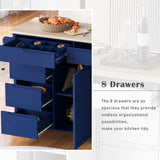 Bybafun Blue Mdf Base with Wood Top Rolling Kitchen Cart (18.5-in x 53.1-in x 37-in)