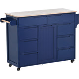 Bybafun Blue Mdf Base with Wood Top Rolling Kitchen Cart (18.5-in x 53.1-in x 37-in)