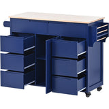 Bybafun Blue Mdf Base with Wood Top Rolling Kitchen Cart (18.5-in x 53.1-in x 37-in)