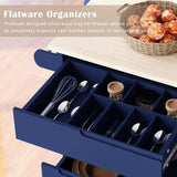 Bybafun Blue Mdf Base with Wood Top Rolling Kitchen Cart (18.5-in x 53.1-in x 37-in)