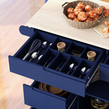 Bybafun Blue Mdf Base with Wood Top Rolling Kitchen Cart (18.5-in x 53.1-in x 37-in)