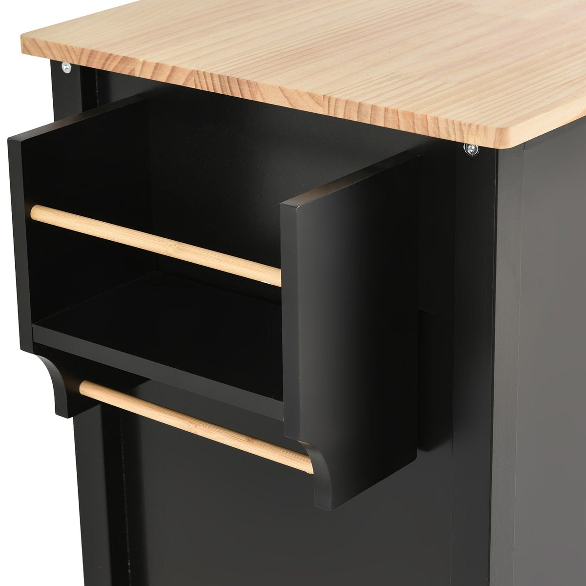 Bybafun Black Mdf Base with Wood Top Rolling Kitchen Cart (18.5-in x 54.33-in x 36.22-in)