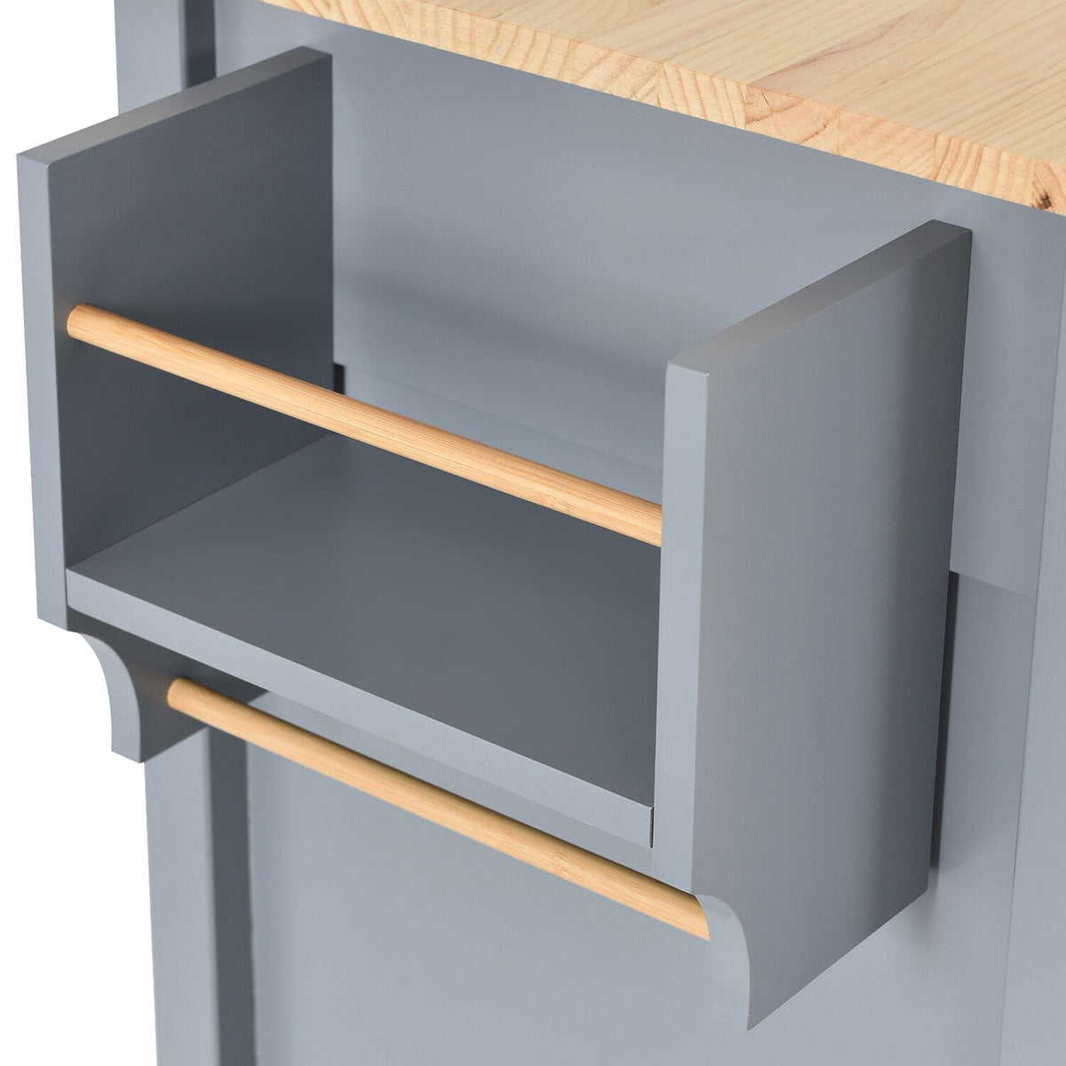 Bybafun Gray Mdf Base with Wood Top Rolling Kitchen Cart (18.5-in x 54.33-in x 36.22-in)