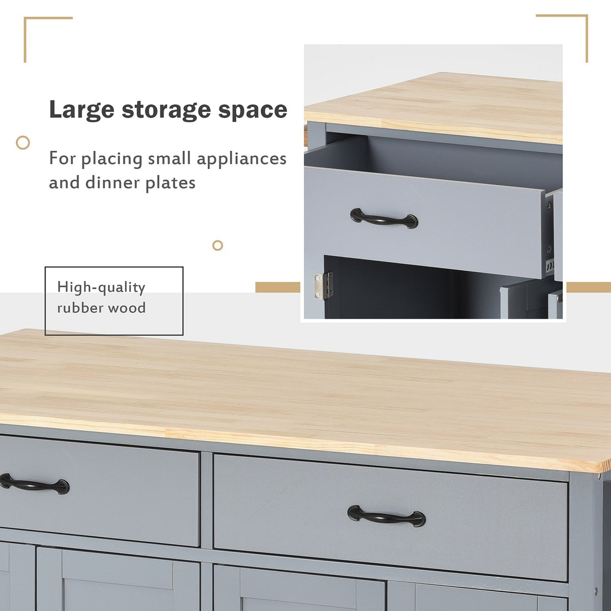 Bybafun Gray Mdf Base with Wood Top Rolling Kitchen Cart (18.5-in x 54.33-in x 36.22-in)