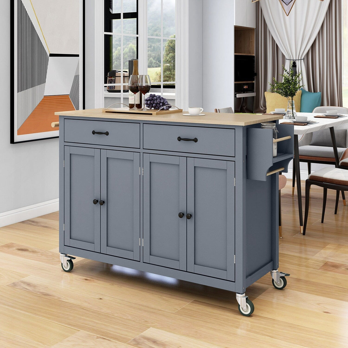 Bybafun Gray Mdf Base with Wood Top Rolling Kitchen Cart (18.5-in x 54.33-in x 36.22-in)
