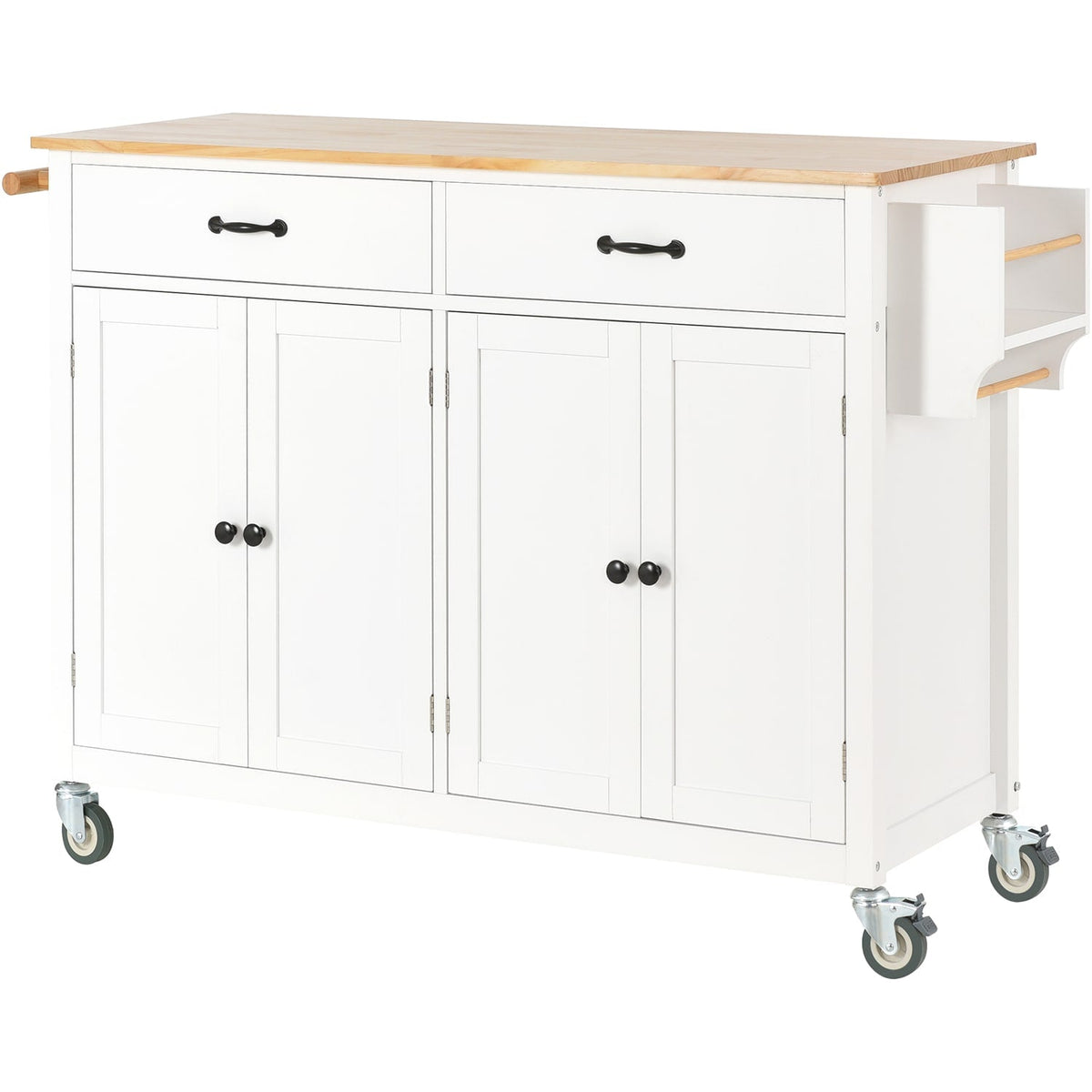 Bybafun White Mdf Base with Wood Top Rolling Kitchen Cart (18.5-in x 54.33-in x 36.22-in)