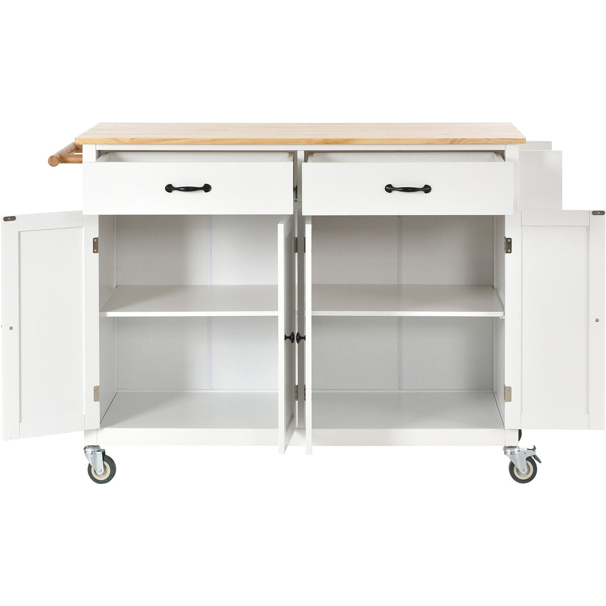 Bybafun White Mdf Base with Wood Top Rolling Kitchen Cart (18.5-in x 54.33-in x 36.22-in)