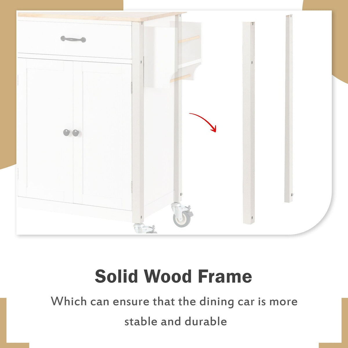 Bybafun White Mdf Base with Wood Top Rolling Kitchen Cart (18.5-in x 54.33-in x 36.22-in)