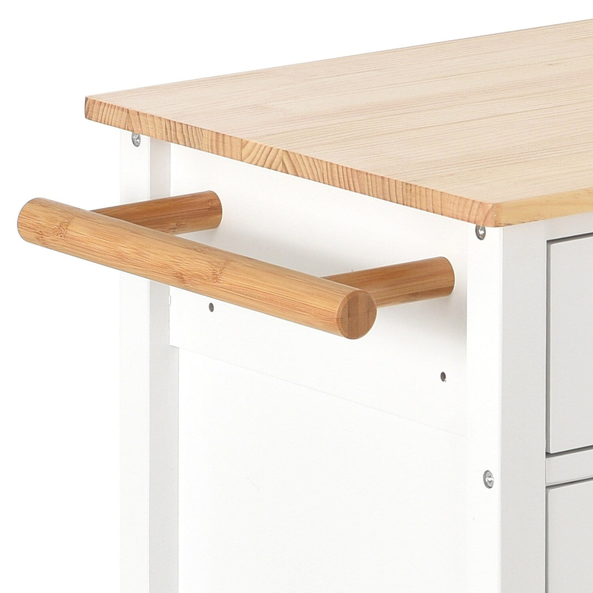 Bybafun White Mdf Base with Wood Top Rolling Kitchen Cart (18.5-in x 54.33-in x 36.22-in)