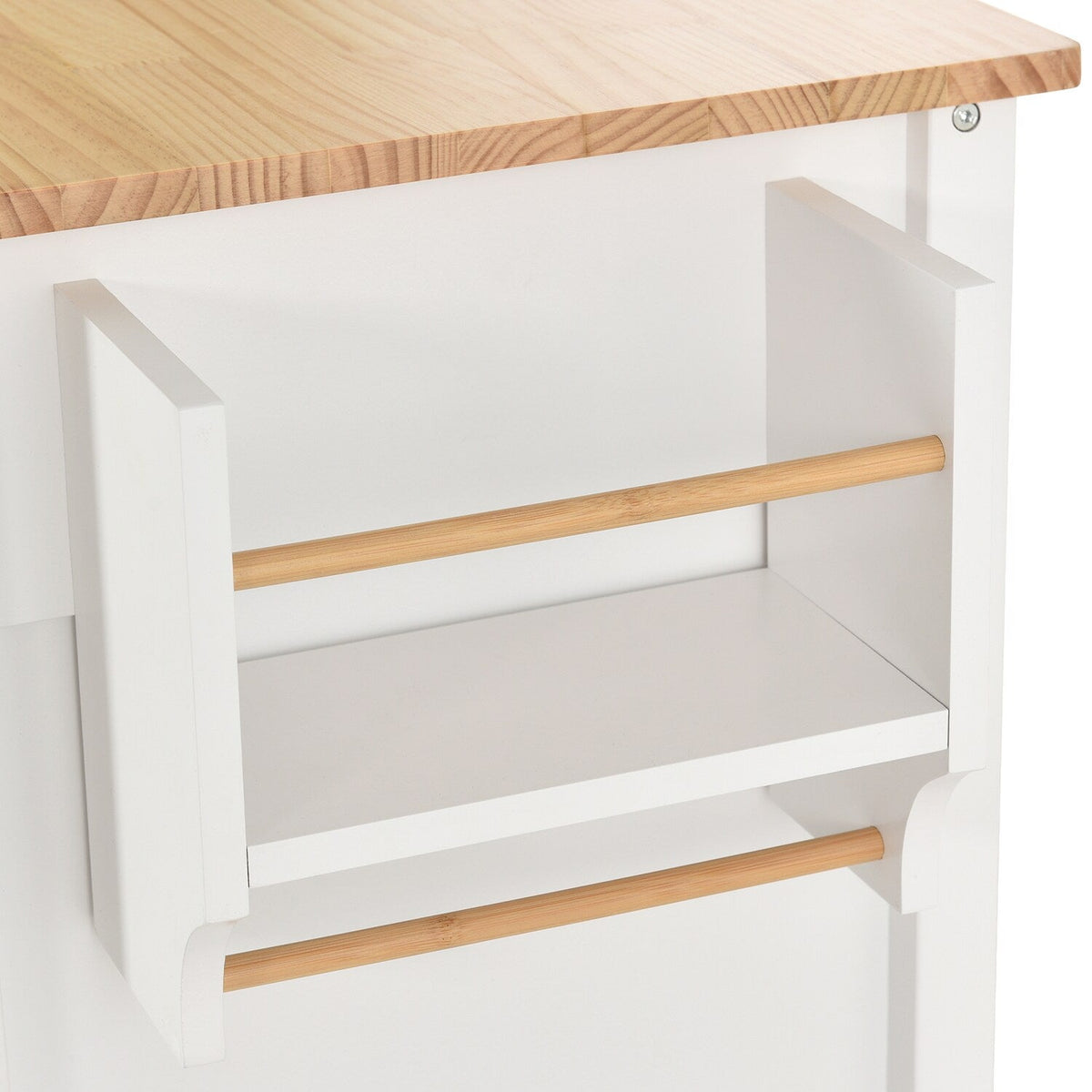 Bybafun White Mdf Base with Wood Top Rolling Kitchen Cart (18.5-in x 54.33-in x 36.22-in)