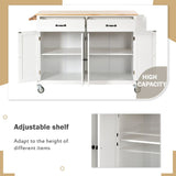 Bybafun White Mdf Base with Wood Top Rolling Kitchen Cart (18.5-in x 54.33-in x 36.22-in)