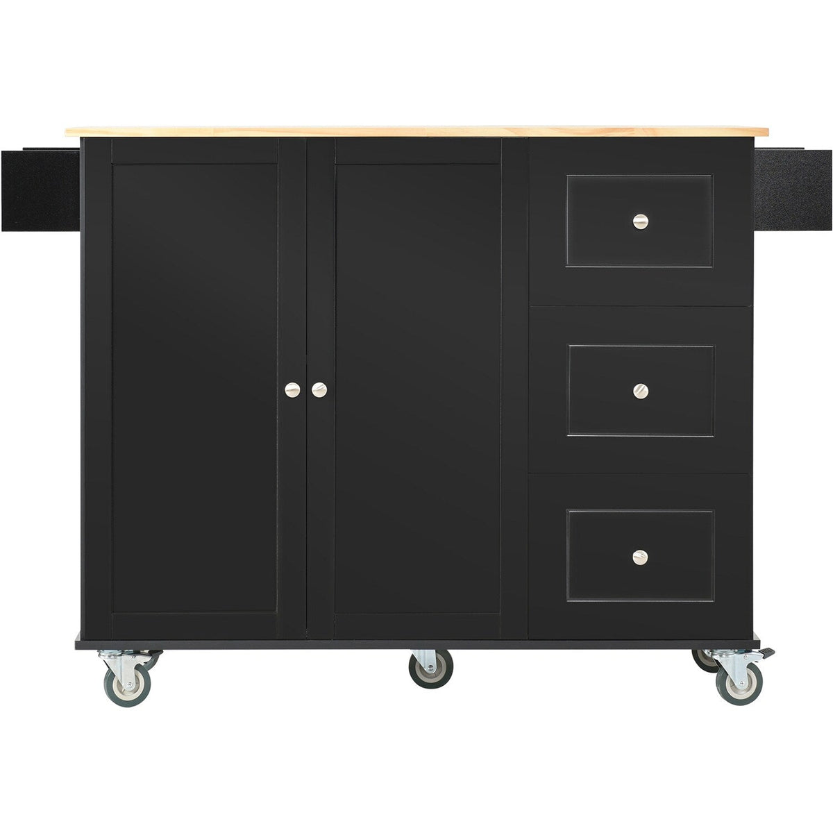 Bybafun Black Mdf Base with Wood Top Rolling Kitchen Cart (29.5-in x 52.76-in x 36.81-in)