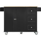 Bybafun Black Mdf Base with Wood Top Rolling Kitchen Cart (29.5-in x 52.76-in x 36.81-in)