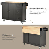 Bybafun Black Mdf Base with Wood Top Rolling Kitchen Cart (29.5-in x 52.76-in x 36.81-in)