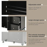 Bybafun Black Mdf Base with Wood Top Rolling Kitchen Cart (29.5-in x 52.76-in x 36.81-in)