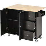 Bybafun Black Mdf Base with Wood Top Rolling Kitchen Cart (29.5-in x 52.76-in x 36.81-in)