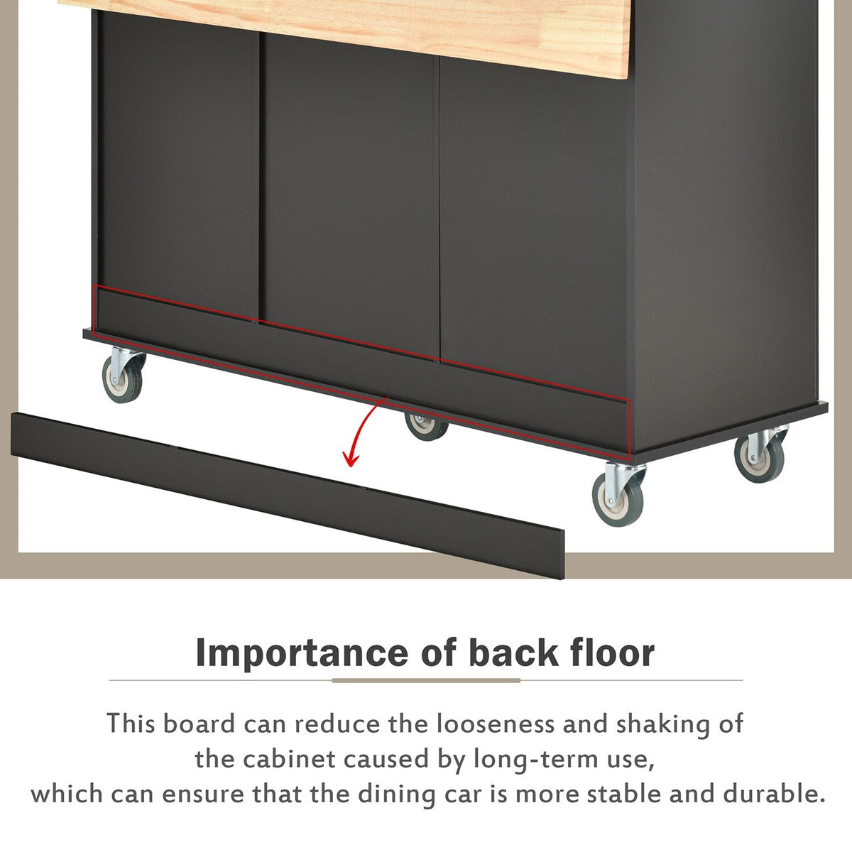Bybafun Black Mdf Base with Wood Top Rolling Kitchen Cart (29.5-in x 52.76-in x 36.81-in)