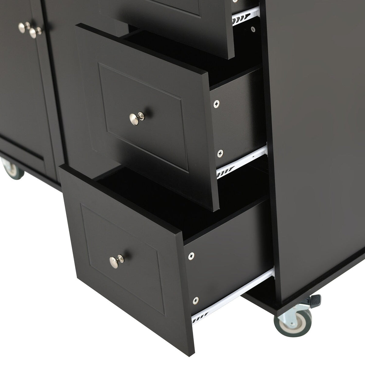 Bybafun Black Mdf Base with Wood Top Rolling Kitchen Cart (29.5-in x 52.76-in x 36.81-in)