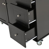 Bybafun Black Mdf Base with Wood Top Rolling Kitchen Cart (29.5-in x 52.76-in x 36.81-in)
