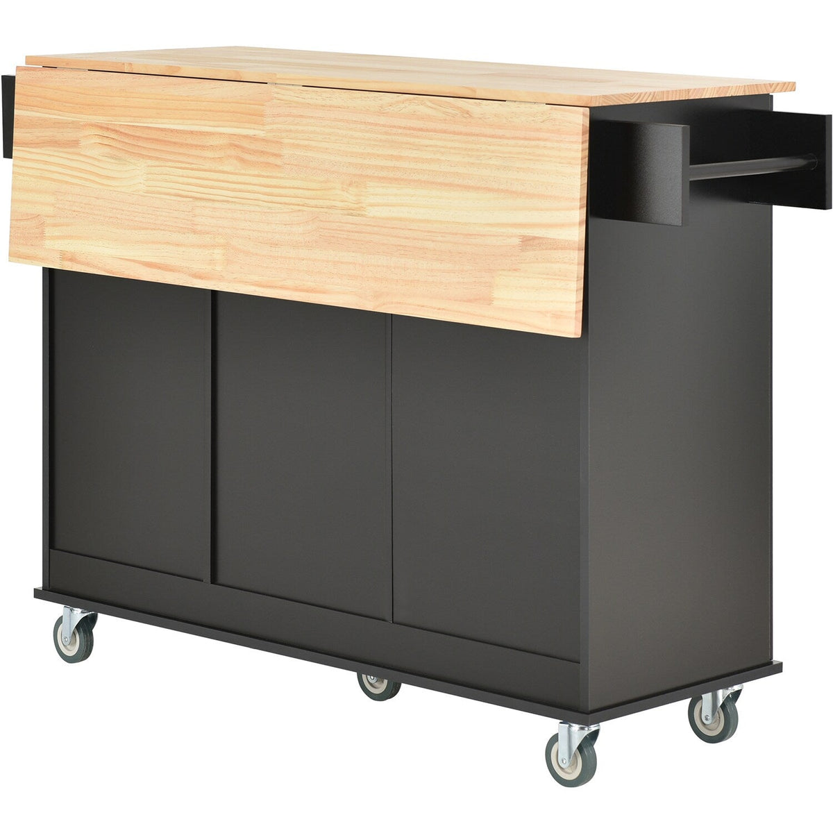 Bybafun Black Mdf Base with Wood Top Rolling Kitchen Cart (29.5-in x 52.76-in x 36.81-in)