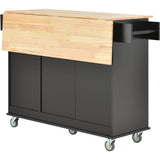 Bybafun Black Mdf Base with Wood Top Rolling Kitchen Cart (29.5-in x 52.76-in x 36.81-in)