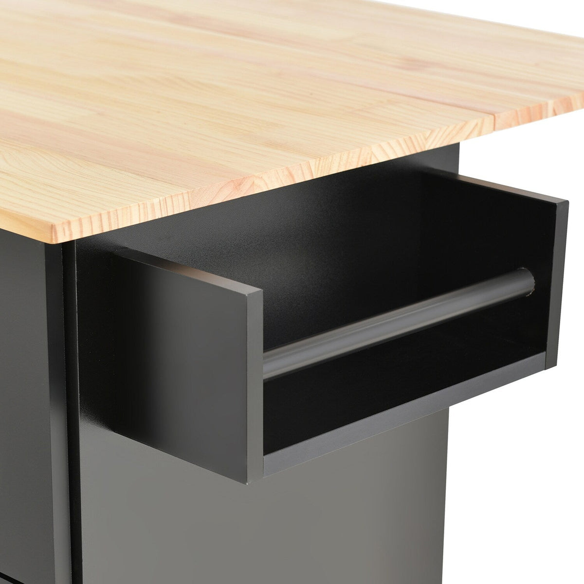 Bybafun Black Mdf Base with Wood Top Rolling Kitchen Cart (29.5-in x 52.76-in x 36.81-in)