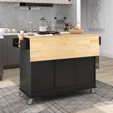 Bybafun Black Mdf Base with Wood Top Rolling Kitchen Cart (29.5-in x 52.76-in x 36.81-in)