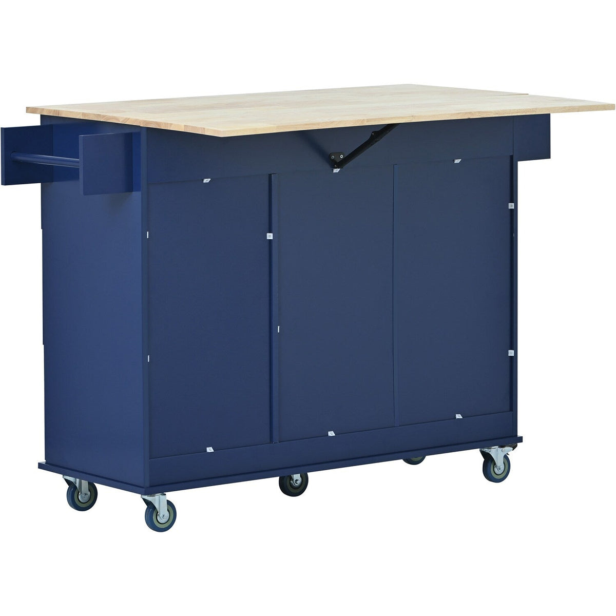 Bybafun Blue Mdf Base with Wood Top Rolling Kitchen Cart (29.5-in x 52.76-in x 36.81-in)