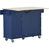 Bybafun Blue Mdf Base with Wood Top Rolling Kitchen Cart (29.5-in x 52.76-in x 36.81-in)