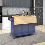 Bybafun Blue Mdf Base with Wood Top Rolling Kitchen Cart (29.5-in x 52.76-in x 36.81-in)