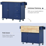 Bybafun Blue Mdf Base with Wood Top Rolling Kitchen Cart (29.5-in x 52.76-in x 36.81-in)