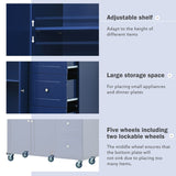 Bybafun Blue Mdf Base with Wood Top Rolling Kitchen Cart (29.5-in x 52.76-in x 36.81-in)