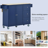 Bybafun Blue Mdf Base with Wood Top Rolling Kitchen Cart (29.5-in x 52.76-in x 36.81-in)