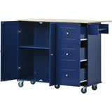 Bybafun Blue Mdf Base with Wood Top Rolling Kitchen Cart (29.5-in x 52.76-in x 36.81-in)