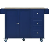 Bybafun Blue Mdf Base with Wood Top Rolling Kitchen Cart (29.5-in x 52.76-in x 36.81-in)