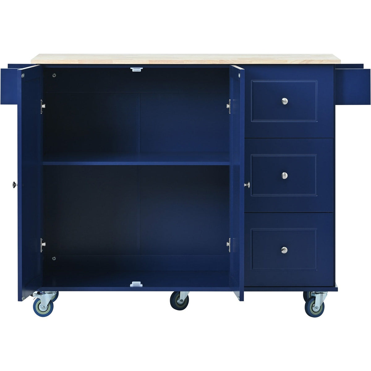 Bybafun Blue Mdf Base with Wood Top Rolling Kitchen Cart (29.5-in x 52.76-in x 36.81-in)