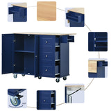 Bybafun Blue Mdf Base with Wood Top Rolling Kitchen Cart (29.5-in x 52.76-in x 36.81-in)