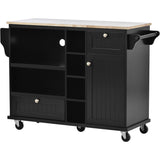 Bybafun Black Mdf Base with Wood Top Rolling Kitchen Cart (18.1-in x 50.8-in x 36.2-in)