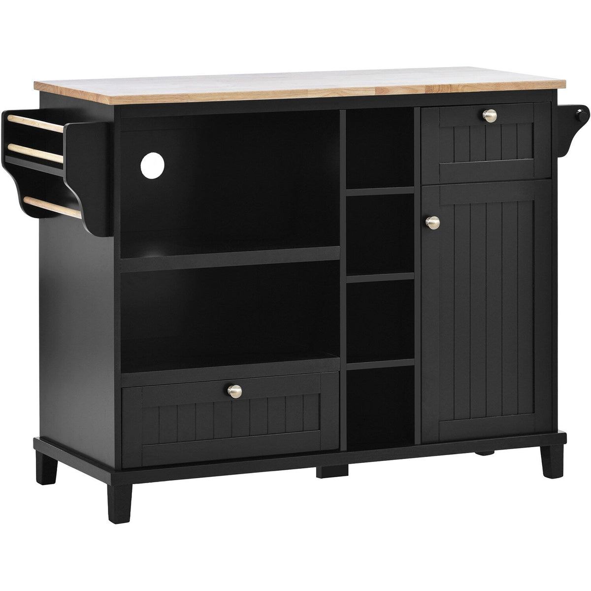 Bybafun Black Mdf Base with Wood Top Rolling Kitchen Cart (18.1-in x 50.8-in x 36.2-in)