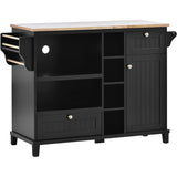 Bybafun Black Mdf Base with Wood Top Rolling Kitchen Cart (18.1-in x 50.8-in x 36.2-in)