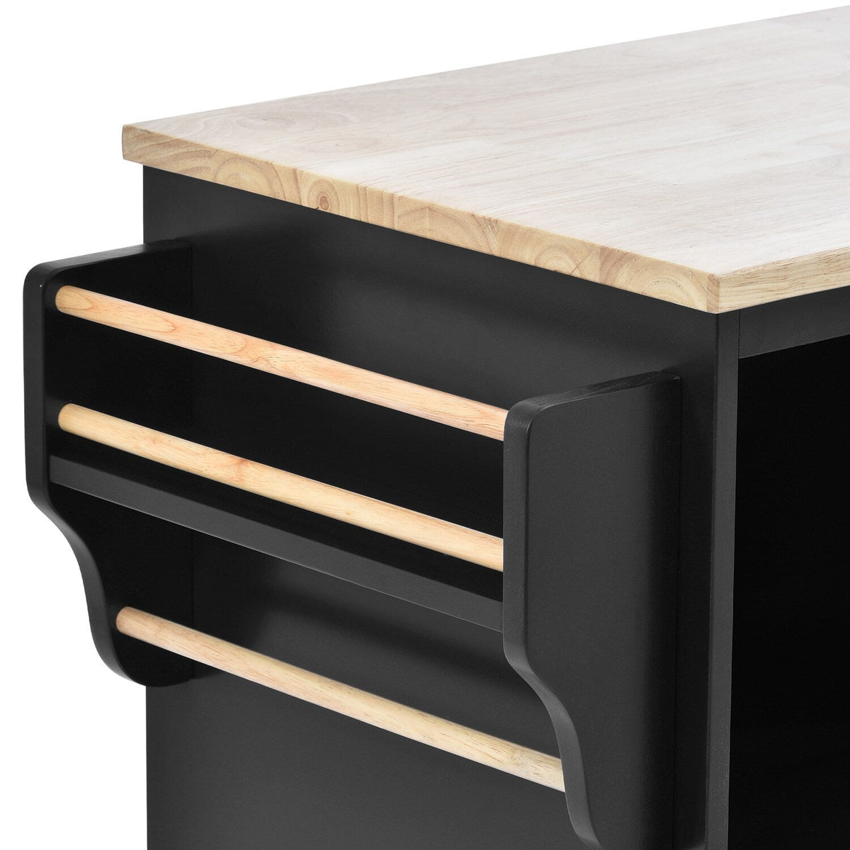 Bybafun Black Mdf Base with Wood Top Rolling Kitchen Cart (18.1-in x 50.8-in x 36.2-in)